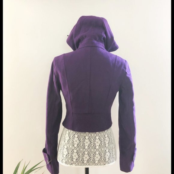 BCBG MaxAzria Cropped Cashmere Coat Purple XXS - Picture 6 of 6